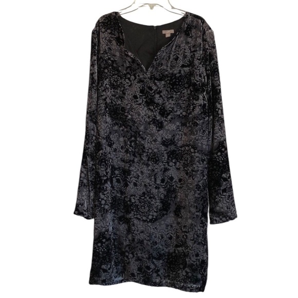 J Jill Womens Shift Dress Sz L Black Velvet Leopard Print Lined Soft V Neck Cute - Picture 1 of 10